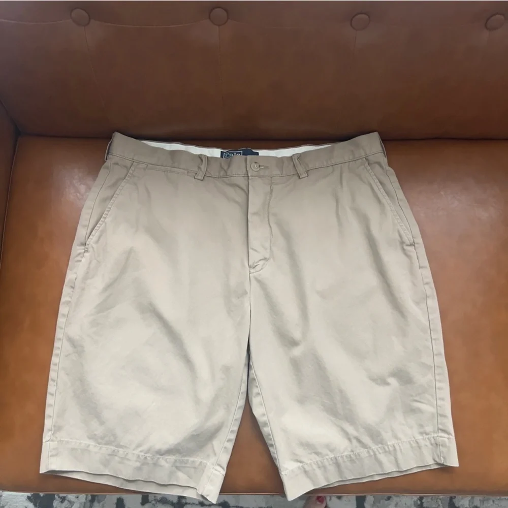 Polo Ralph Lauren Logo Prepster Golf Chino Shorts Tan 36 Cotton Preppy Classic